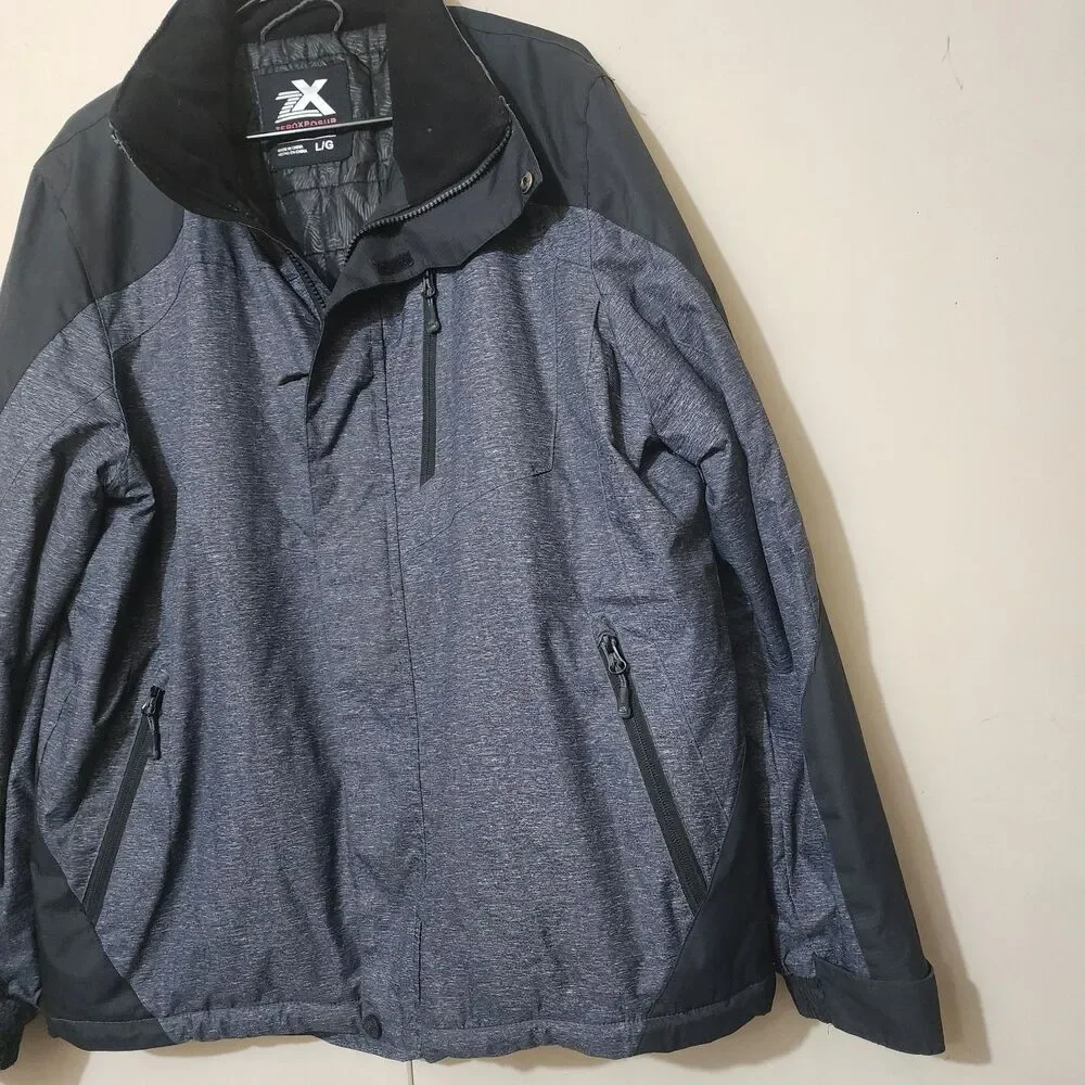 Zero Xposur Mens Large Black Heather Gray Softshell Zip Up Mid Weight Coat